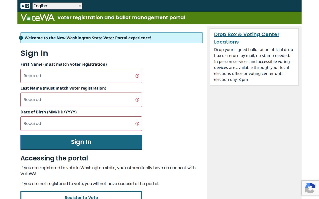 Clark County resident lookup VoteWA identity matching form