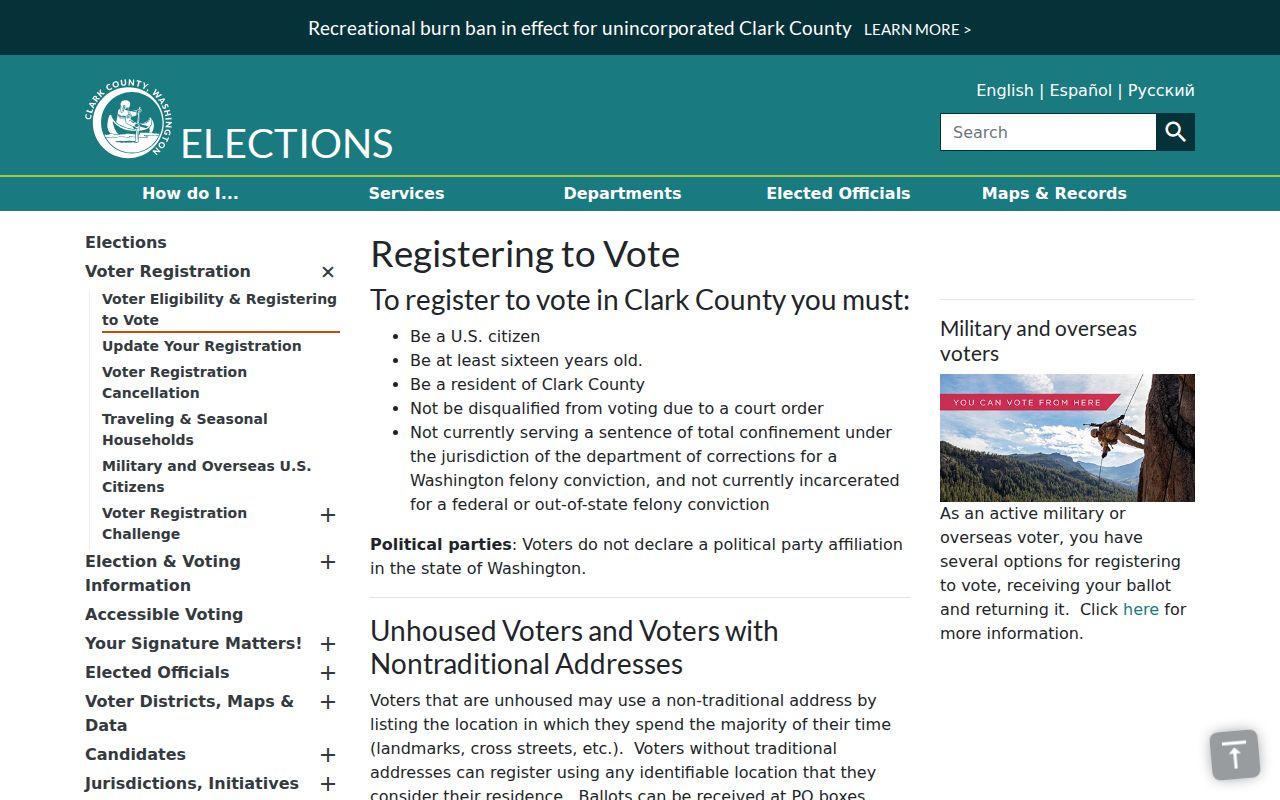 Clark County resident lookup voter registration channels