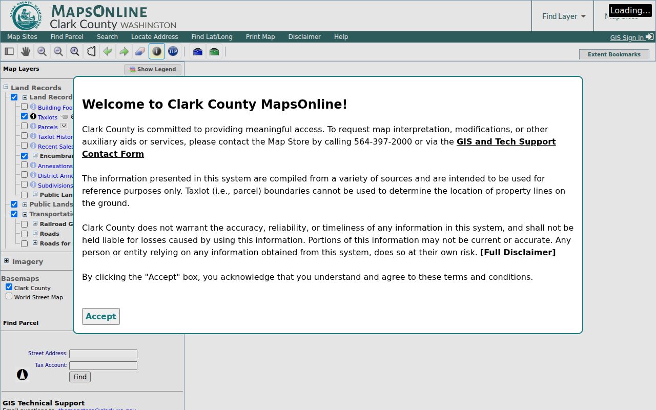 Clark County MapsOnline parcel viewer for street research