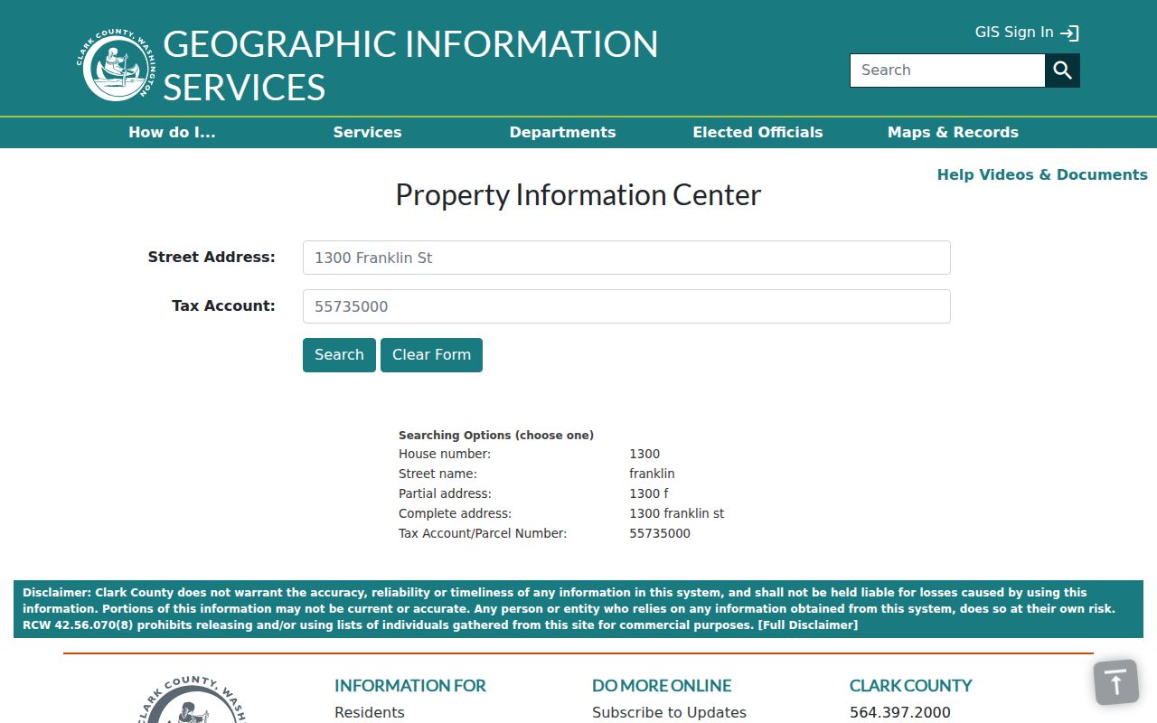 Clark County residents directory property address search